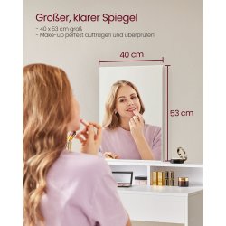 Sminkebord - kosmetikbord med lys, spejl og skuffer - hvid