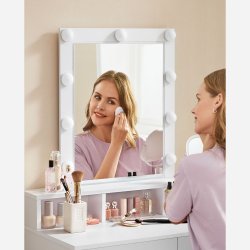 Sminkebord - kosmetikbord med lys, spejl og skuffer - hvid