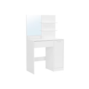 Sminkebord - kosmetikbord med spejl, skuffe og skab - hvid