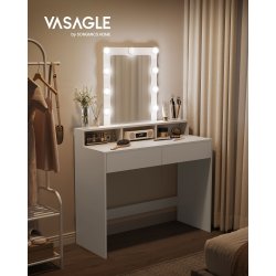 Sminkebord - kosmetikbord med spejl, hylde og skuffer - hvid