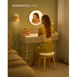 Sminkebord med lys, spejl og skuffer - eg beige - beheme stil