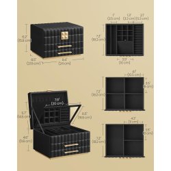 Smykkeskrin med spejl - 3 lags smykkeskrin med skuffer - sort