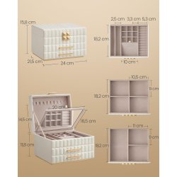 Smykkeskrin med spejl - 3 lags smykkeskrin med skuffer - hvid