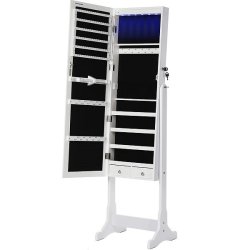 Smykkeskab med LED lys - spejlskab til smykker og makeup - hvid