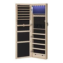 Smykkeskab med LED-lys - spejlskab til d�r og v�g - brun