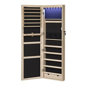 Smykkeskab med LED-lys - spejlskab til d�r og v�g - brun