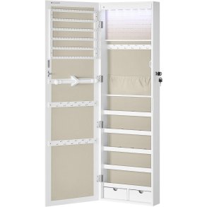 Smykkeskab med LED-lys - spejlskab til dr og vg - hvid