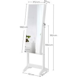 Smykkeskab - spejlskab med rum til makeup og smykker - hvid