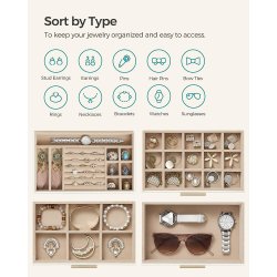 Smykkeskrin i kunstlder - smykkeskrin med skuffer - hvid