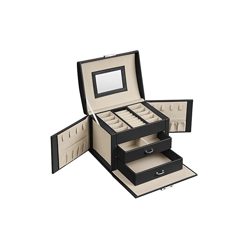 Smykkeskrin med mange rum - skrin til smykker - sort kunstlder