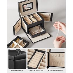 Smykkeskrin med mange rum - skrin til smykker - sort kunstlder