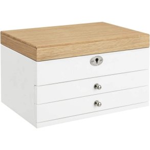 Smykkeskrin - smykkeskrin i tr med 2 skuffer, spejl og ls