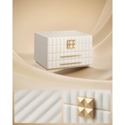 Smykkeskrin med spejl - 3 lags smykkeskrin med skuffer - hvid