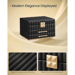 Smykkeskrin med spejl - 3 lags smykkeskrin med skuffer - sort