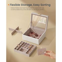 Smykkeskrin med spejl - 2 lags smykkeskrin - hvid