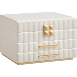 Smykkeskrin med spejl - 3 lags smykkeskrin med skuffer - hvid