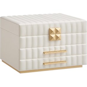 Smykkeskrin med spejl - 3 lags smykkeskrin med skuffer - hvid