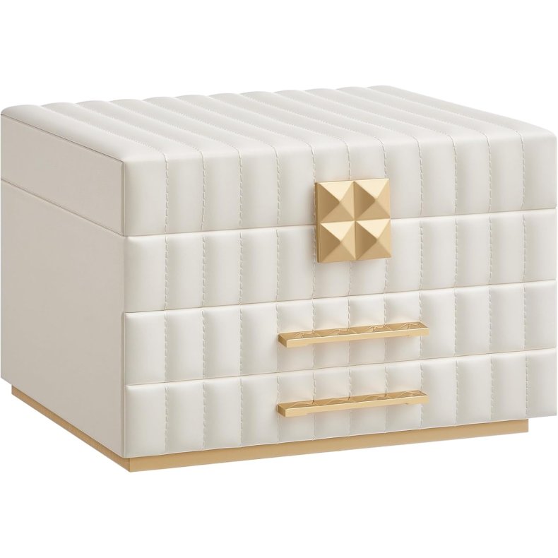 Smykkeskrin med spejl - 3 lags smykkeskrin med skuffer - hvid