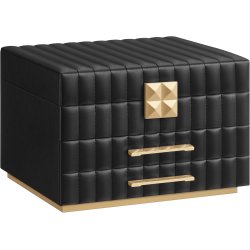 Smykkeskrin med spejl - 3 lags smykkeskrin med skuffer - sort