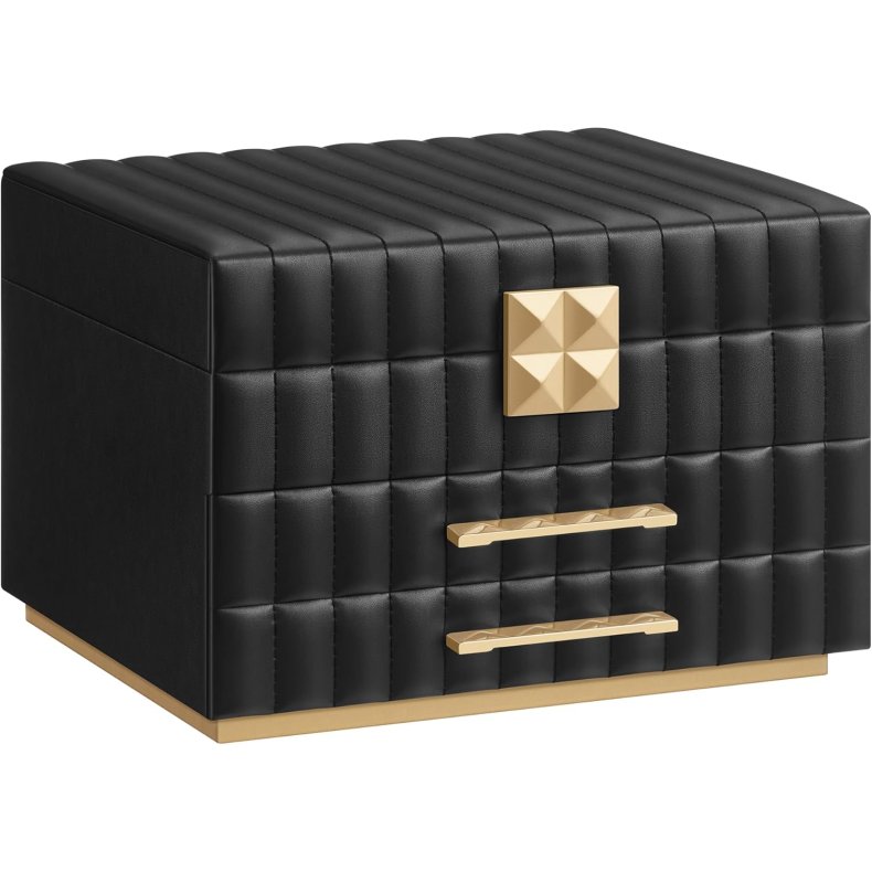 Smykkeskrin med spejl - 3 lags smykkeskrin med skuffer - sort