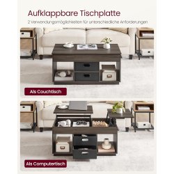 Sofabord med indbygget computerbord og skrivebord - brun