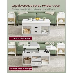 Sofabord med indbygget computerbord og skrivebord - hvid