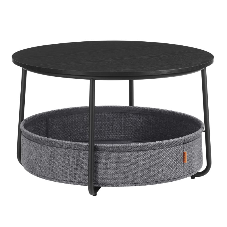 Sofabord - rundt stuebord med stofkurv - sort - 75 x H45 cm