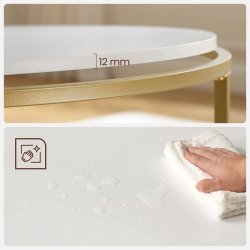 Stuebord - rundt sofabord med hvid bordplade og gyldent stel