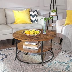 Sofabord - rundt stuebord i industrielt design - rustik brun