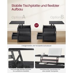 Sofabord med indbygget computerbord og skrivebord - sort