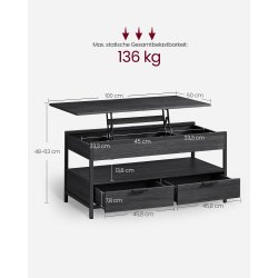 Sofabord med indbygget computerbord og skrivebord - sort