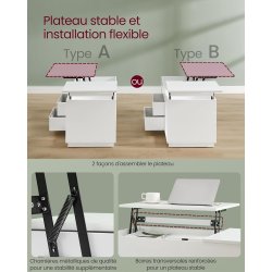 Sofabord med indbygget computerbord og skrivebord - hvid