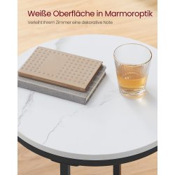 Sidebord - rundt sofabord med hvid bordplade og sort stel