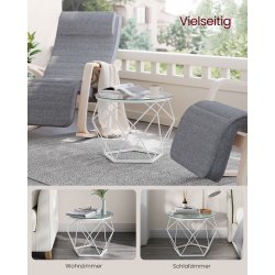 Sofabordss�t - 2 sideborde - runde sofaborde - hvid glasborde