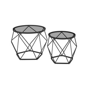 Sofabordss�t - 2 sideborde - runde sofaborde - sorte glasbord