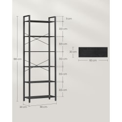 Reol - stuereol i industrielt design - sort 186 x 66 x 30