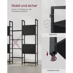 Reol - stor stuereol i industrielt design - sort 158x24x166