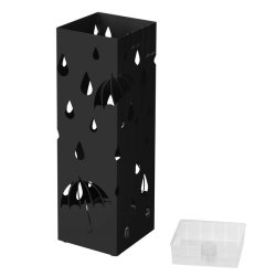 Paraplystativ med kroge og drypbakke - sort paraplyholder