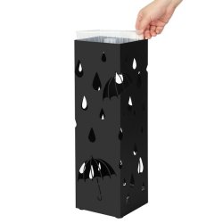 Paraplystativ med kroge og drypbakke - sort paraplyholder