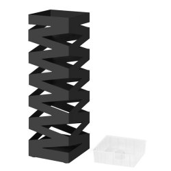 Paraplyholder med kroge og drypbakke - sort paraplystativ