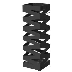 Paraplyholder med kroge og drypbakke - sort paraplystativ