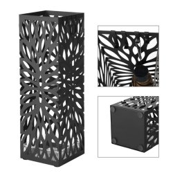 Paraplyholder med kroge og drypbakke - sort paraplystativ