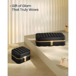 Smykkeskrin med spejl - kompakt rejseskrin til smykker - sort