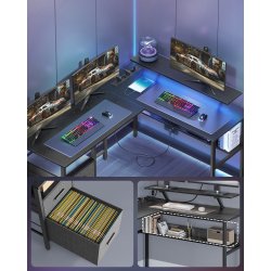 Hj�rneskrivebord med str�mstik og sk�rmstativ - sort 120x150