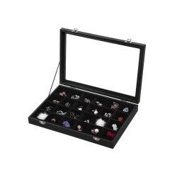 Smykkeskrin - smykkeboks med 24 rum - sort smykkeholder