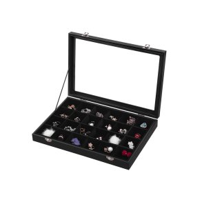 Smykkeskrin - smykkeboks med 24 rum - sort smykkeholder