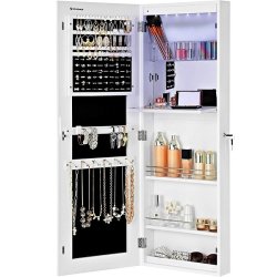 Smykkeskab med LED-lys - vghngt spejlskab til dr - hvid