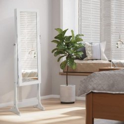 Smykkeskab med LED lys - spejlskab til smykker og makeup - hvid