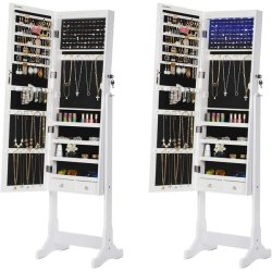 Smykkeskab med LED lys - spejlskab til smykker og makeup - hvid