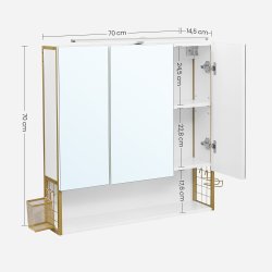 Badev�relsesskab med gyldent stel - v�gh�ngt spejlskab - hvid